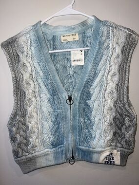 We The Free Ombre Light Blue Cable Knit Zip Vest